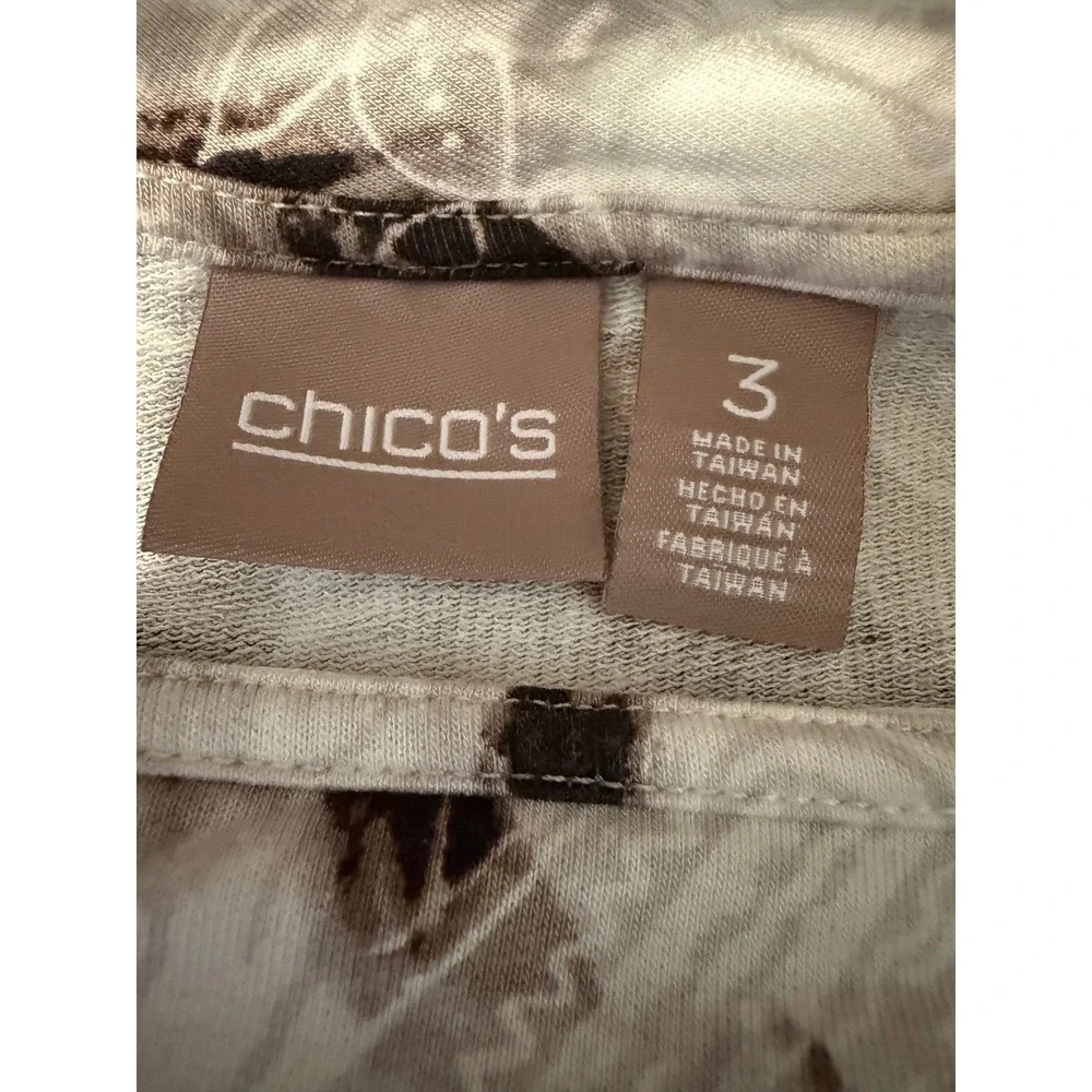 Chicos Size 3 Cowl Neck Long‎ Sleeve Abstract Print Top Women's